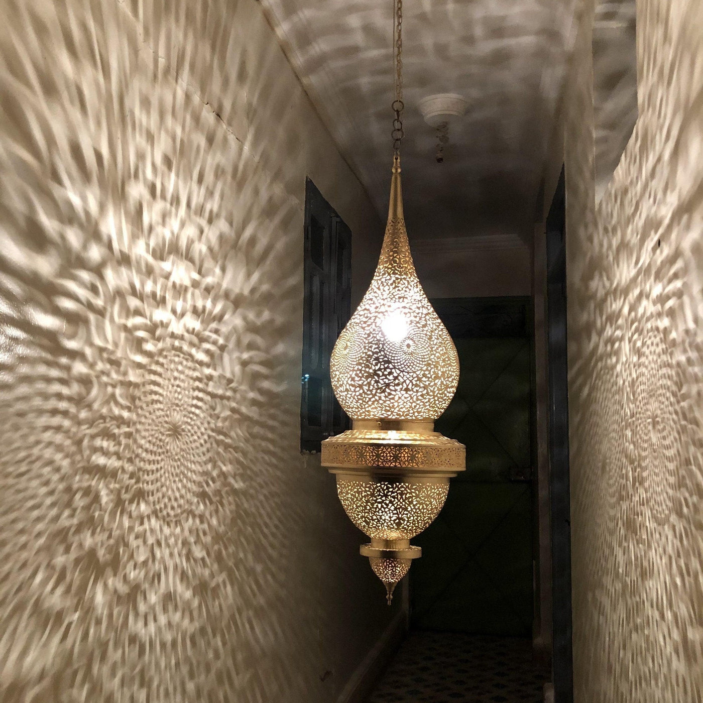 Large Moroccan Pendant Light Brass  Handcraft