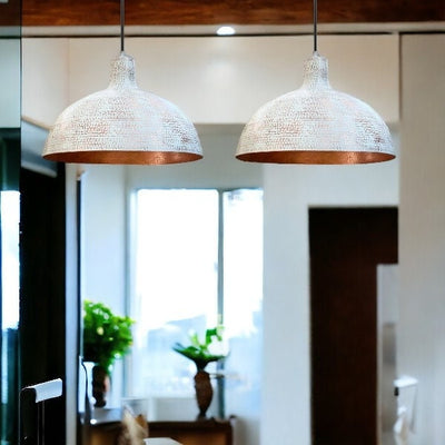 White Hammered Dome Copper Ceiling Light Shades  Handcraft