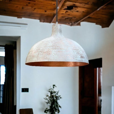 White Hammered Dome Copper Ceiling Light Shades  Handcraft