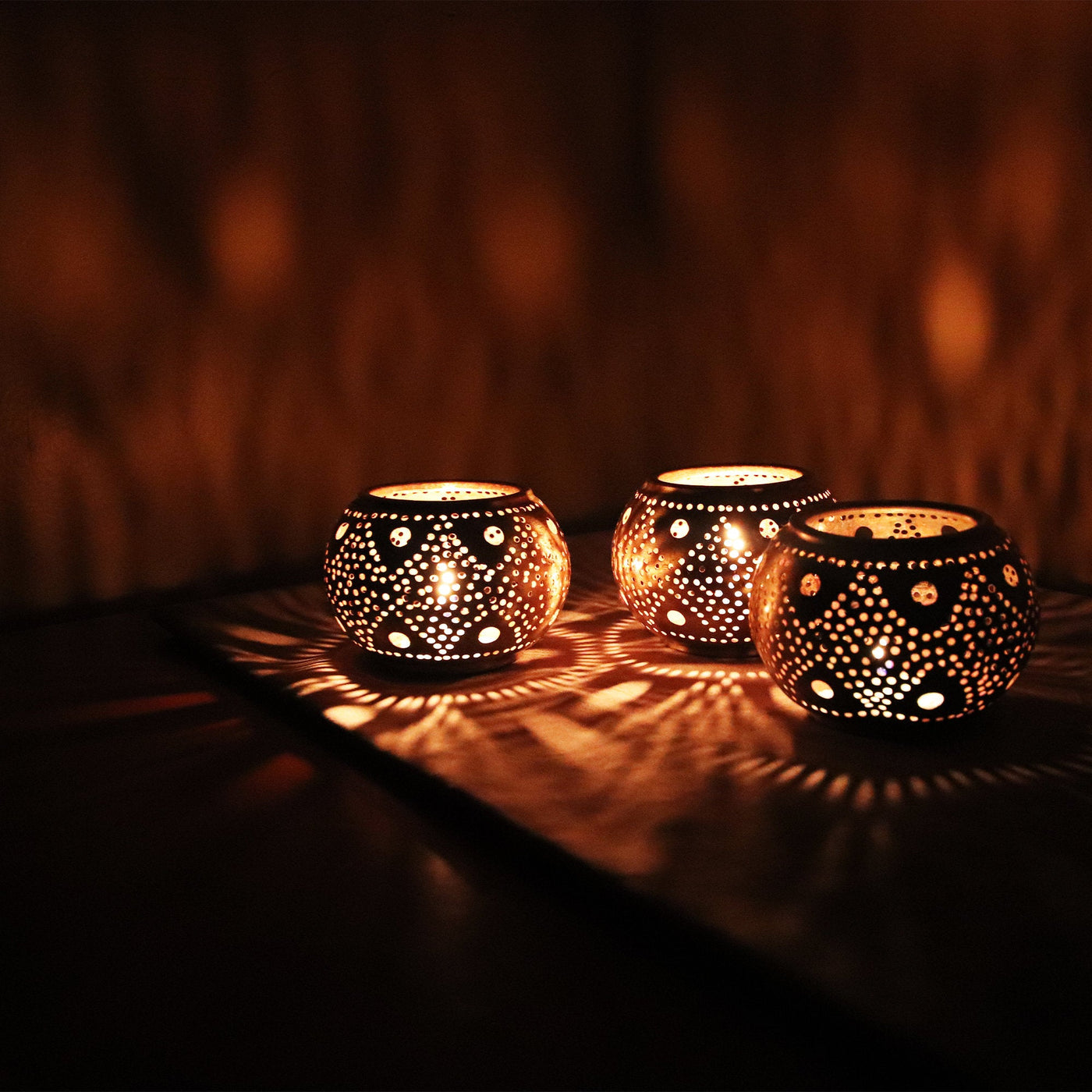 Set of 3 Moroccan brass candle holder  Handcraft